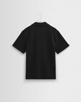 wax london men's Atwood - Black Textured Organic Cotton Polo Shirt