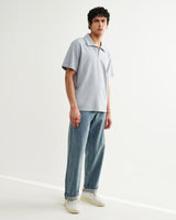wax london men's Atwood - Blue Textured Organic Cotton Polo Shirt