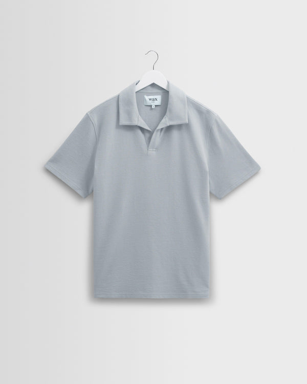 wax london men's Atwood - Blue Textured Organic Cotton Polo Shirt