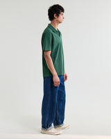 wax london men's Atwood - Dark Green Textured Organic Cotton Polo Shirt