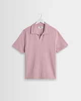 wax london men's Atwood - Dusty Pink Textured Organic Cotton Polo Shirt