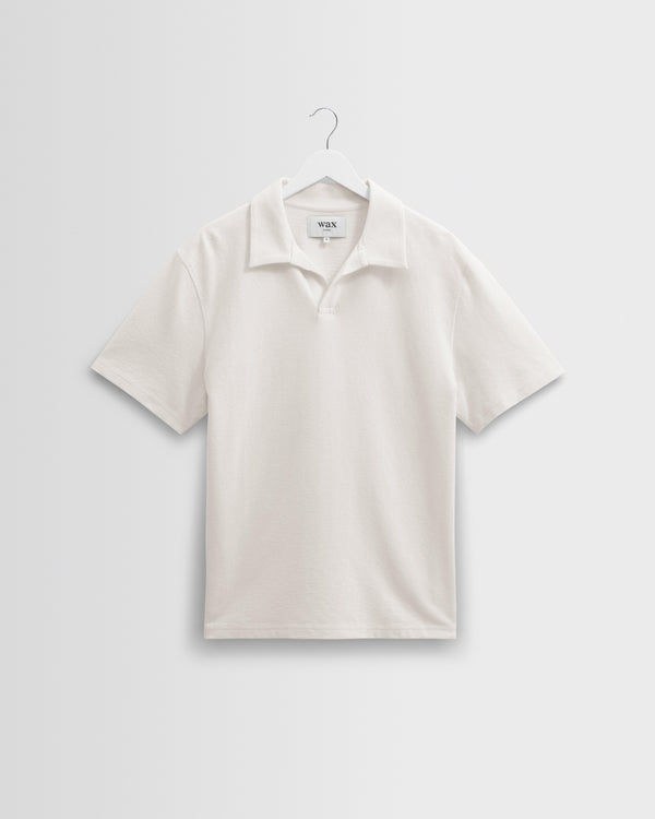 wax london men's Atwood - Ecru Textured Organic Cotton Polo Shirt