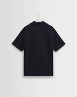 wax london men's Atwood - Navy Textured Organic Cotton Polo Shirt