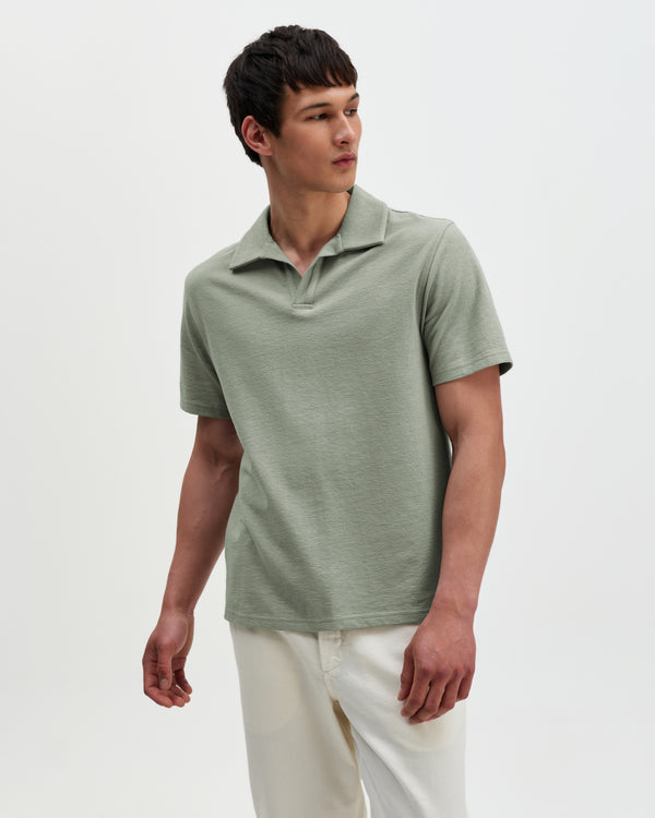 wax london men's Atwood - Sage Textured Organic Cotton Polo Shirt