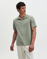 wax london men's Atwood - Sage Textured Organic Cotton Polo Shirt