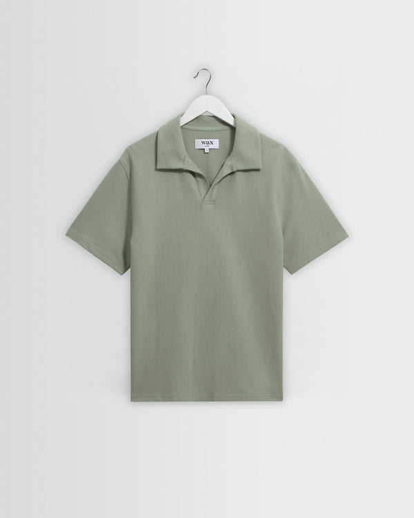 wax london men's Atwood - Sage Textured Organic Cotton Polo Shirt