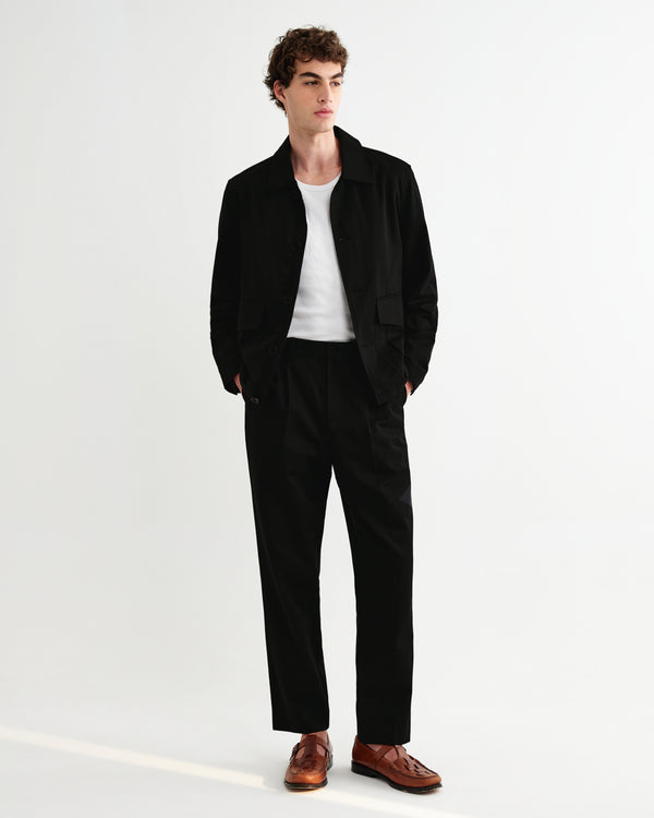 wax london men's Aubyn - Black Cotton Tencel Twill Relaxed Fit Trousers