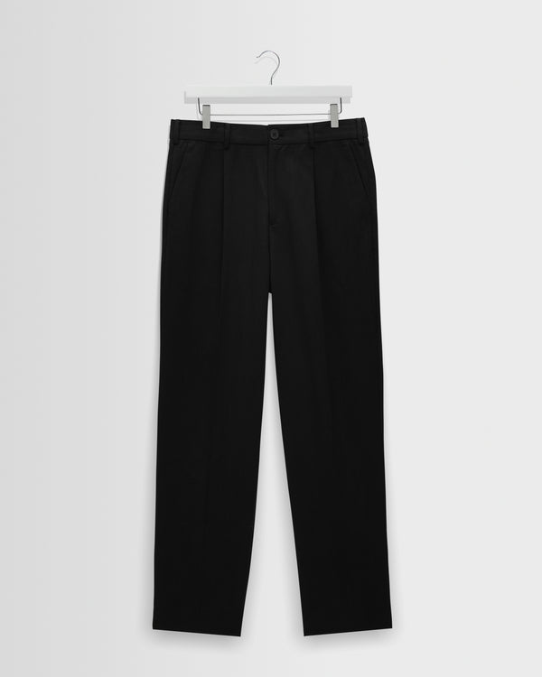wax london men's Aubyn - Black Cotton Tencel Twill Relaxed Fit Trousers