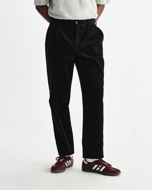 wax london men's Aubyn - Black Soft Corduroy Pleated Trousers