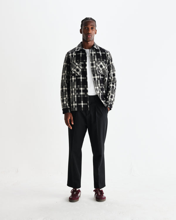 wax london men's Aubyn - Black Wool Blend Twill Pleated Trousers