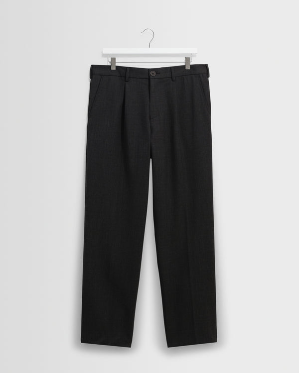 wax london men's Aubyn - Charcoal Wool Blend Twill Pleated Trousers