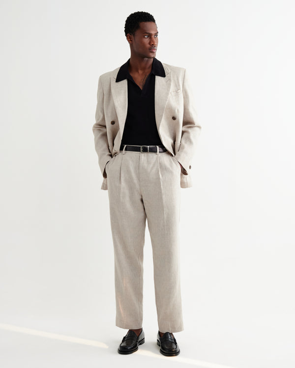 wax london men's Aubyn - Natural Linen Relaxed Fit Trousers