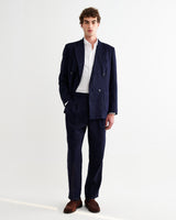 wax london men's Aubyn - Navy Linen Relaxed Fit Trousers