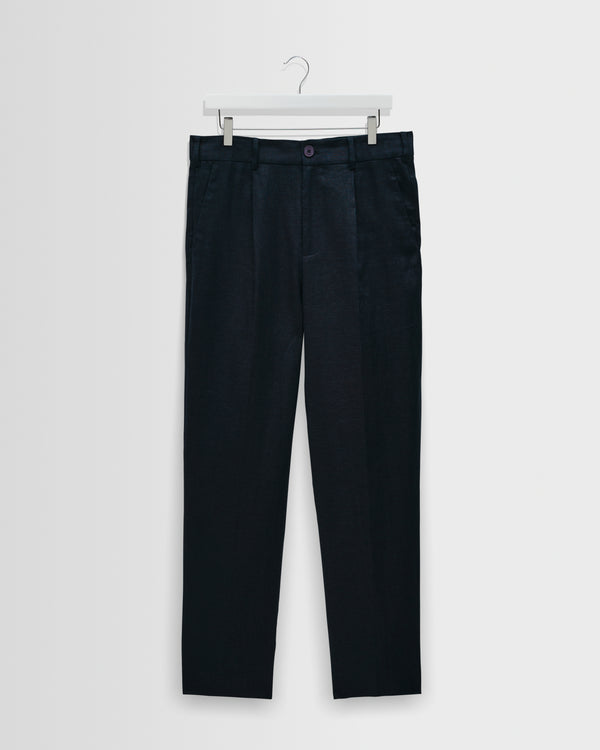 wax london men's Aubyn - Navy Linen Relaxed Fit Trousers