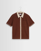 wax london men's Belle - Dark Brown Tipped Pointelle Polo Shirt