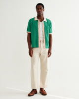 wax london men's Belle - Green Tipped Pointelle Polo Shirt