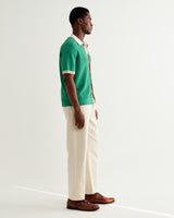 wax london men's Belle - Green Tipped Pointelle Polo Shirt