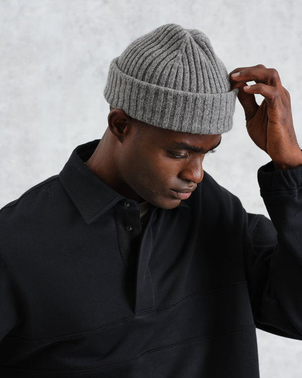 wax london men's Belvoir - Grey Wool Fisherman Beanie