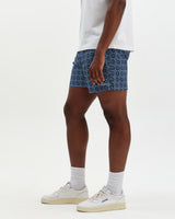 wax london men's Brockwell - Blue Tile Seersucker Swim Short