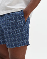 wax london men's Brockwell - Blue Tile Seersucker Swim Short