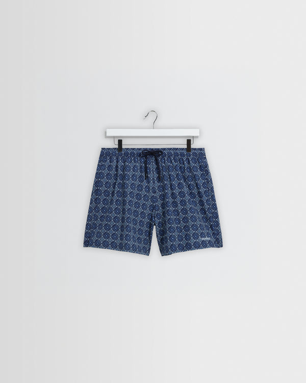 wax london men's Brockwell - Blue Tile Seersucker Swim Short
