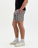 wax london men's Brockwell - Ecru And Black Seersucker Swim Short