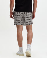 wax london men's Brockwell - Ecru And Black Seersucker Swim Short