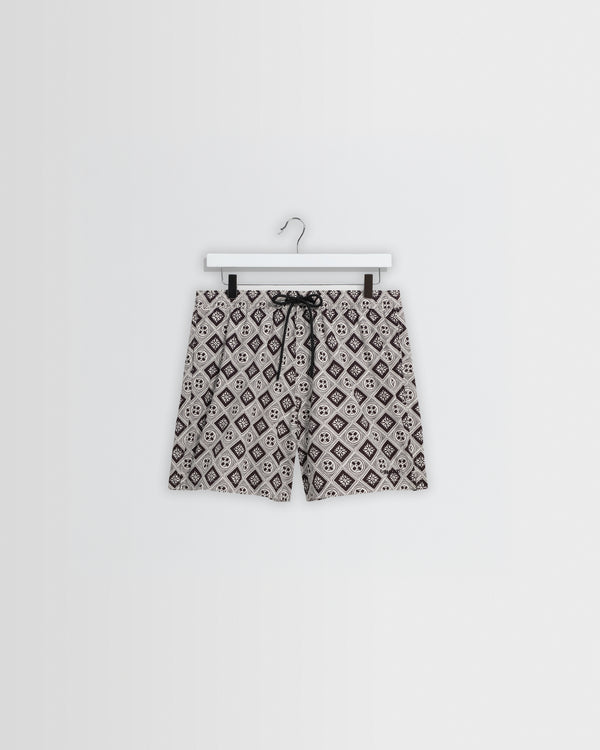 wax london men's Brockwell - Ecru And Black Seersucker Swim Short