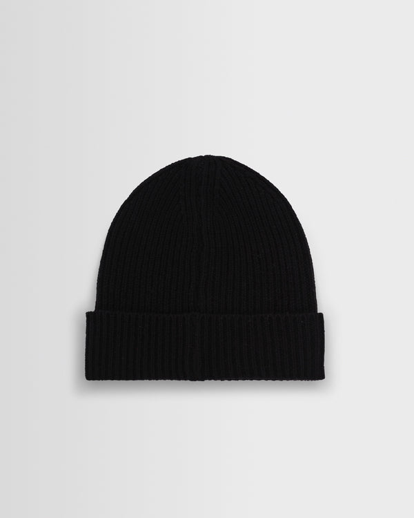 wax london men's Brook - Black Single Rib Wool Beanie
