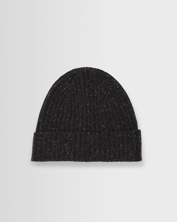 wax london men's Brook - Charcoal Donegal Single Rib Wool Beanie