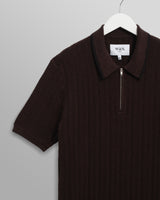 wax london men's Bury - Dark Brown Stripe Zip Polo