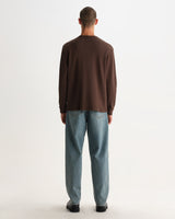 wax london men's Caleb - Brown Waffle Cotton Henley Long-Sleeve T-Shirt