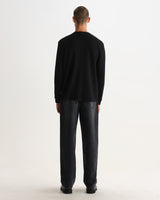 wax london men's Caleb - Washed Black Waffle Cotton Henley Long-Sleeve T-Shirt