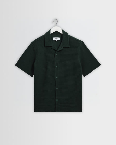 Clayland - Bottle Green Textured Waffle Short-Sleeve Shirt