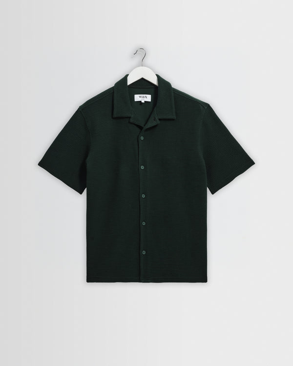 wax london men's Clayland - Bottle Green Textured Waffle Short-Sleeve Shirt