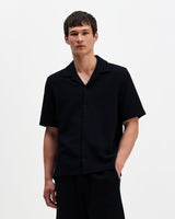 wax london men's Clayland - Navy Textured Waffle Short-Sleeve Shirt