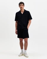 wax london men's Clayland - Navy Textured Waffle Short-Sleeve Shirt
