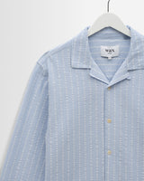 wax london men's Corey - Blue And Ecru Seersucker-Cotton Stripe Shirt
