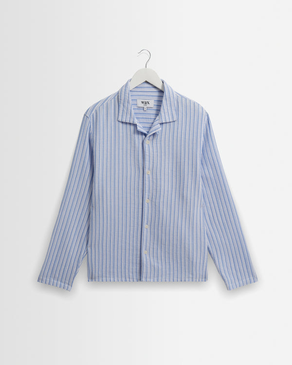 wax london men's Corey - Bright Blue Cotton Twisted Stripe Shirt