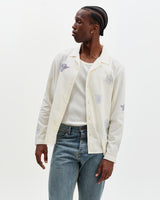 wax london men's Corey - Ecru And Blue Doodle Cotton-Seersucker Shirt