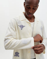 wax london men's Corey - Ecru And Blue Doodle Cotton-Seersucker Shirt