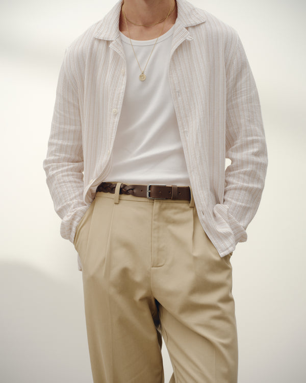wax london men's Corey - Natural Cotton Twisted Stripe Shirt