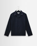 Corey - Navy Pintuck Border Cotton-Linen Shirt