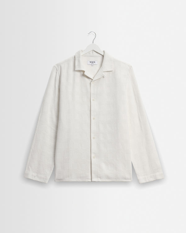 wax london men's Corey - Off White Dobby Check Cotton Shirt