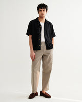 wax london men's Curzon - Black Lyocell Twill Short-Sleeve Shirt