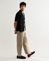 wax london men's Curzon - Black Lyocell Twill Short-Sleeve Shirt
