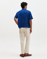 wax london men's Curzon - Blue Jacquard Viscose Short-Sleeve Shirt
