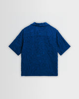wax london men's Curzon - Blue Jacquard Viscose Short-Sleeve Shirt