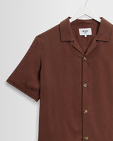 wax london men's Curzon - Brown Lyocell Twill Short-Sleeve Shirt