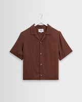 wax london men's Curzon - Brown Lyocell Twill Short-Sleeve Shirt
